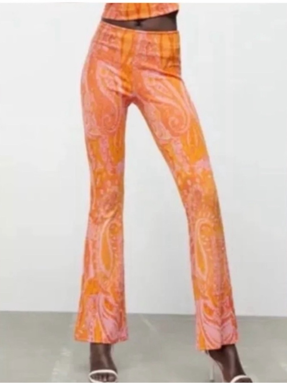 Zara Orange Paisley Flare Pants